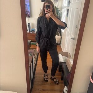 Victoria's Secret Black Nylon Flight Suit Jumpsuit long sleeve black size small